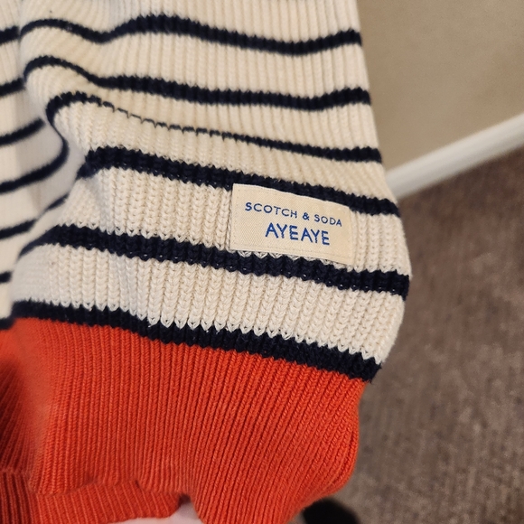 Scotch & Soda Sweater With Stripe Contrast Hem And Cuff In White Stripe- Size M - Picture 3 of 6